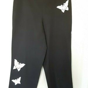 B & J Womens Pants SZ‎ 14 Black w White Butterfly